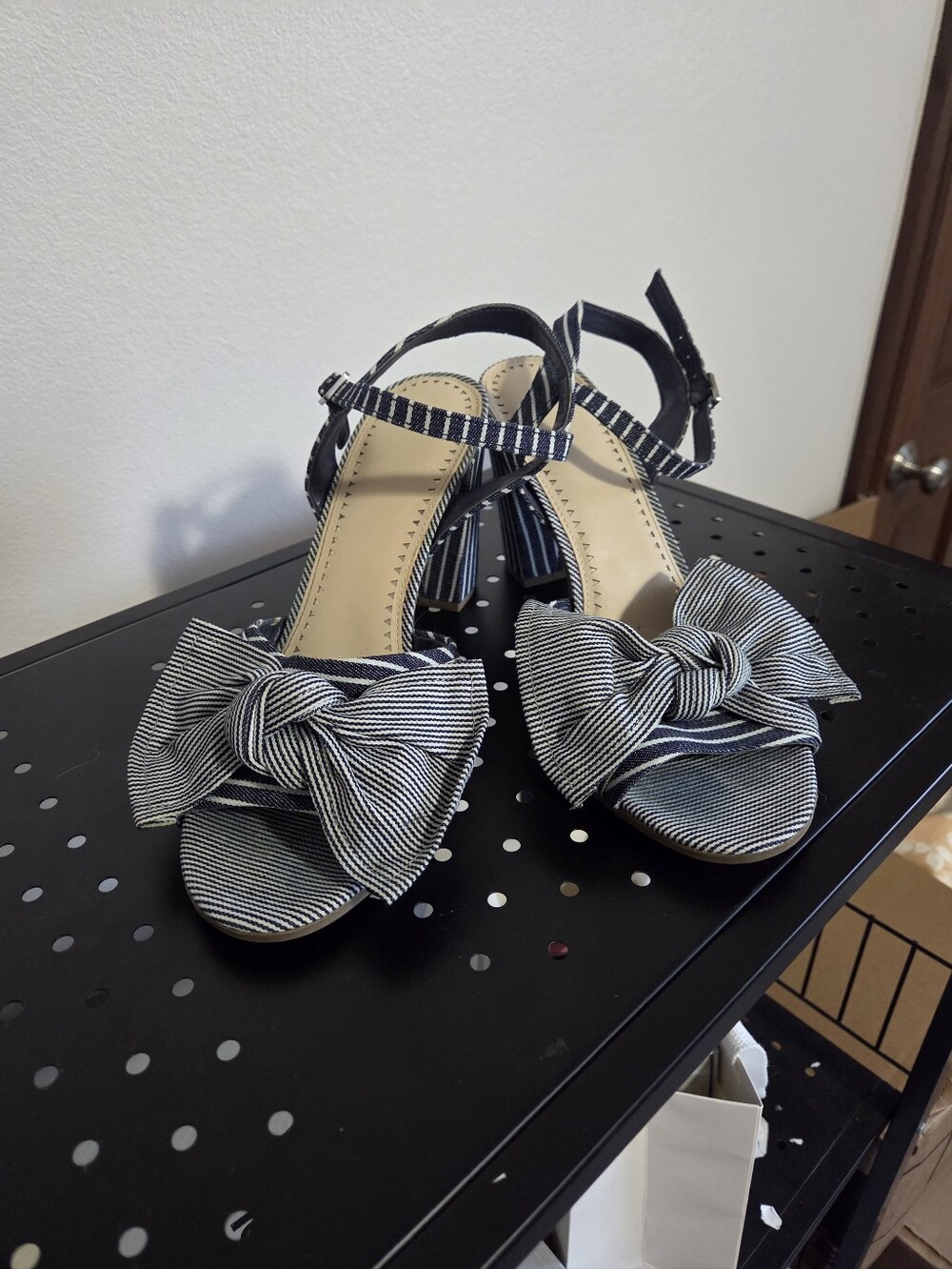 Sam Edelman Circus Eva Striped Bow Heels, Navy & White, Block Heel